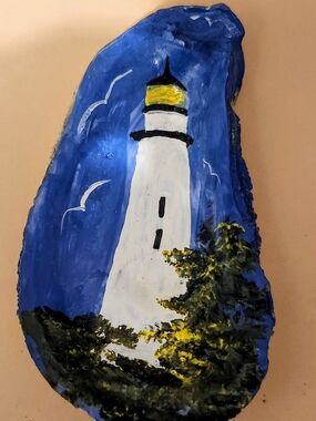 Hand-Painted NC Oyster Shell-Ocracoke Lighthouse